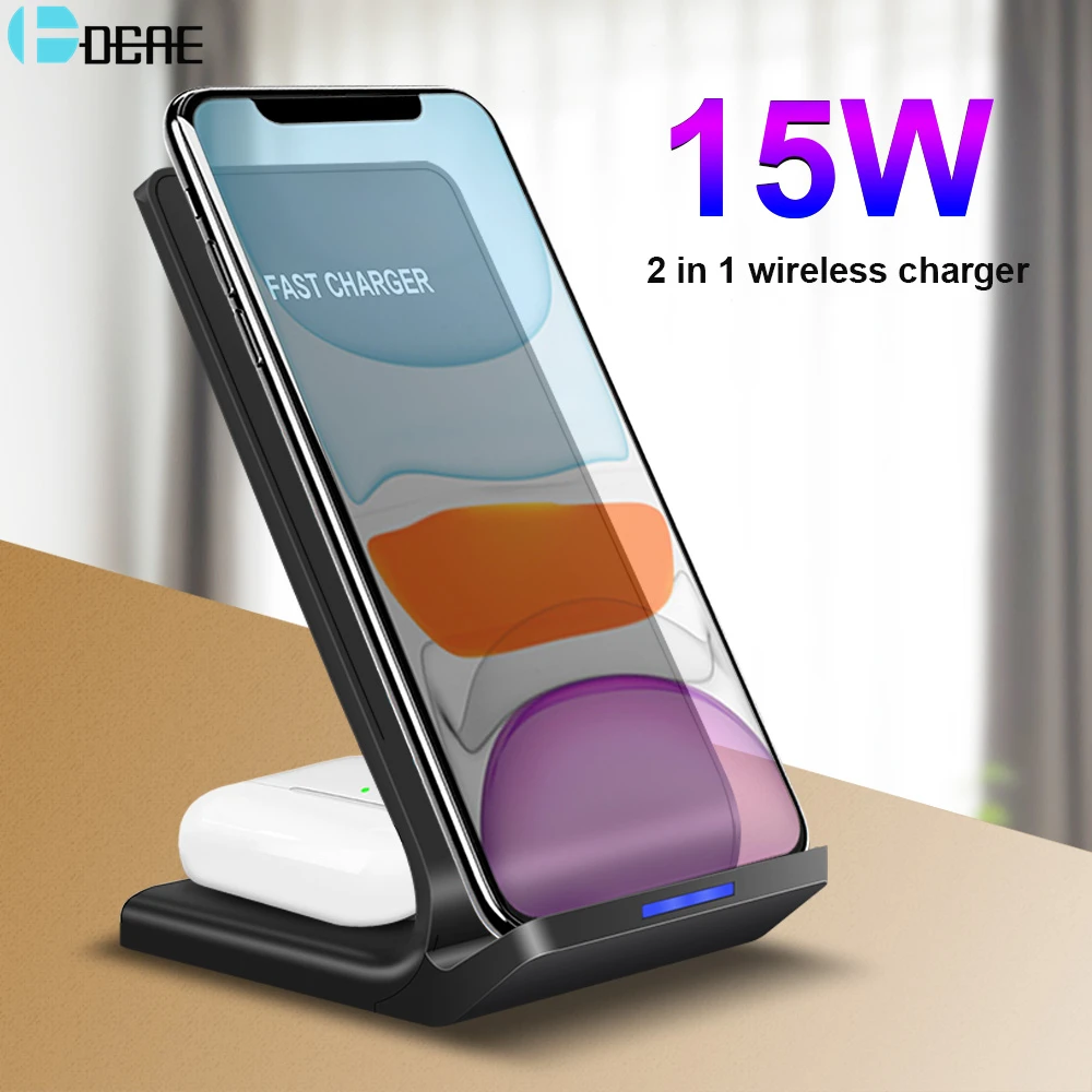 DCAE 15 Вт QI Беспроводное зарядное устройство для iPhone 12 11 XR X 8 XS Airpods Pro Samsung S20 S10 S9 Buds