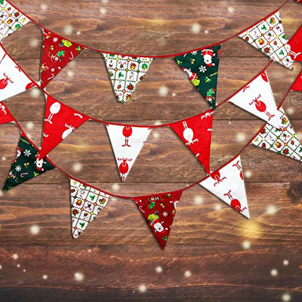 

2020 New Year Merry Christmas Banner Fabric Banner Bunting Double-sided Retro Cloth Christmas Decorations For Home