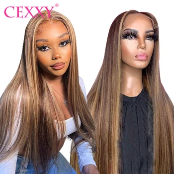 

CEXXY Highlight Ombre Human Hair Wigs 8-26 Inches Brazilian Remy Hair 4*4 Lace Closure Human Hair Wigs #4/27