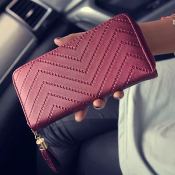 

2020 New Fashion Tassel Long Muti-funtional Women's Handbag Wallet Large Capacity Zipper Solid Color Female Purse DDY11