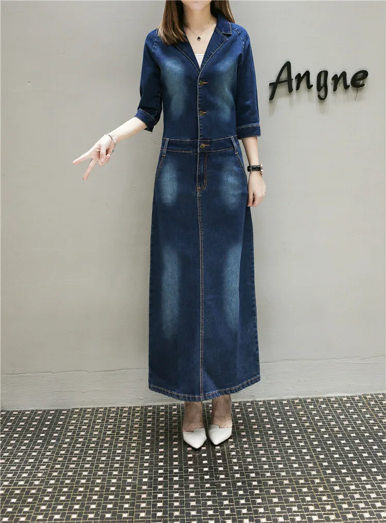 Длинное джинсовое платье размера плюс 5XL, женские джинсы макси с v-образным вырезом, элегантное женское винтажное платье AQ753