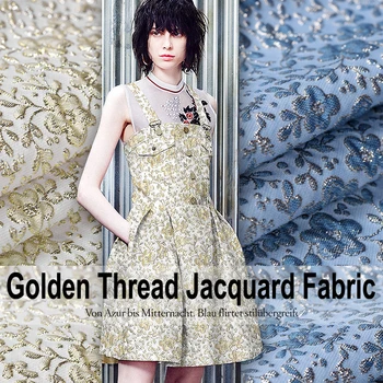 

130CM Wide 260G/M Weight Jacquard Viscose Polyester Fabric for Spring and Autumn Dress Shirt Golden and Blue Available E298