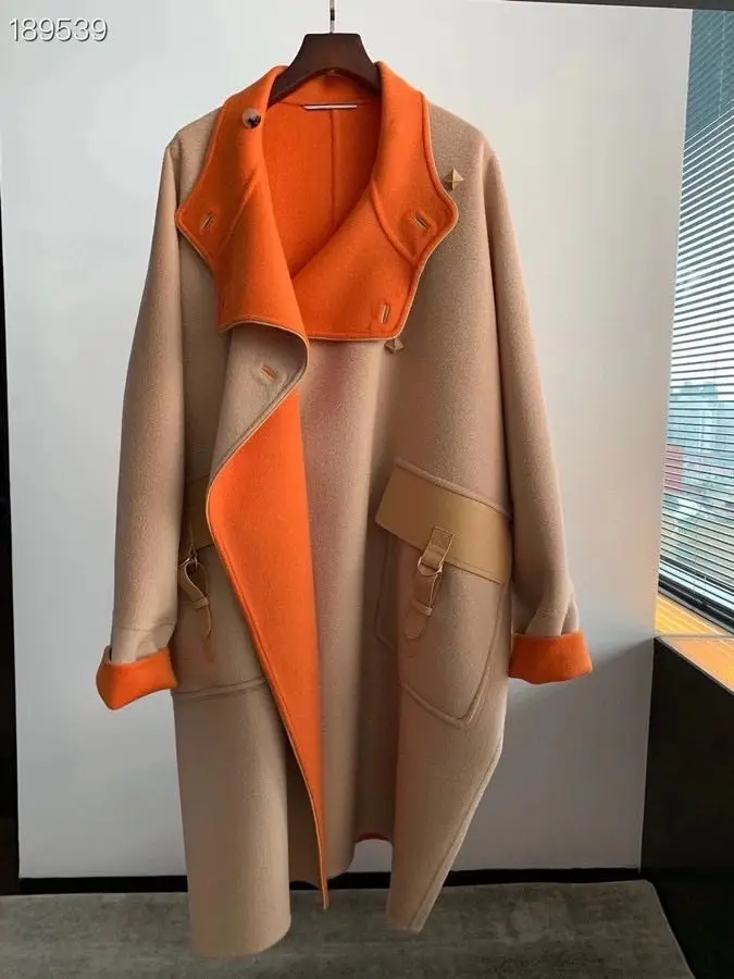 

Runway Luxury Brand High Quality 2020 Autumn Winter Cashmere Women Color Contrast Loose Long Coat Jacket Ladies Outerwear
