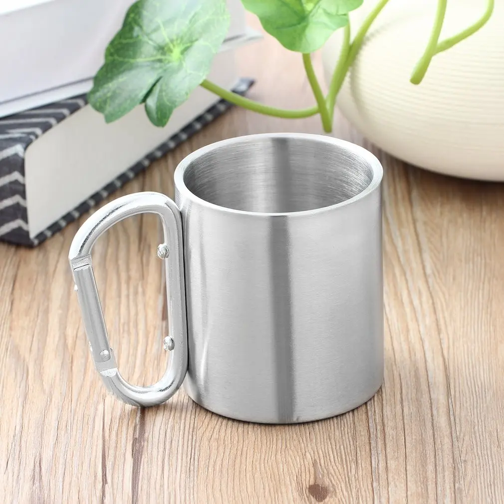 

1 Pcs Camping Gear Cup Outdoor Survial Tool Cup Double Wall Mug With Carabiner Hook Handle Travel