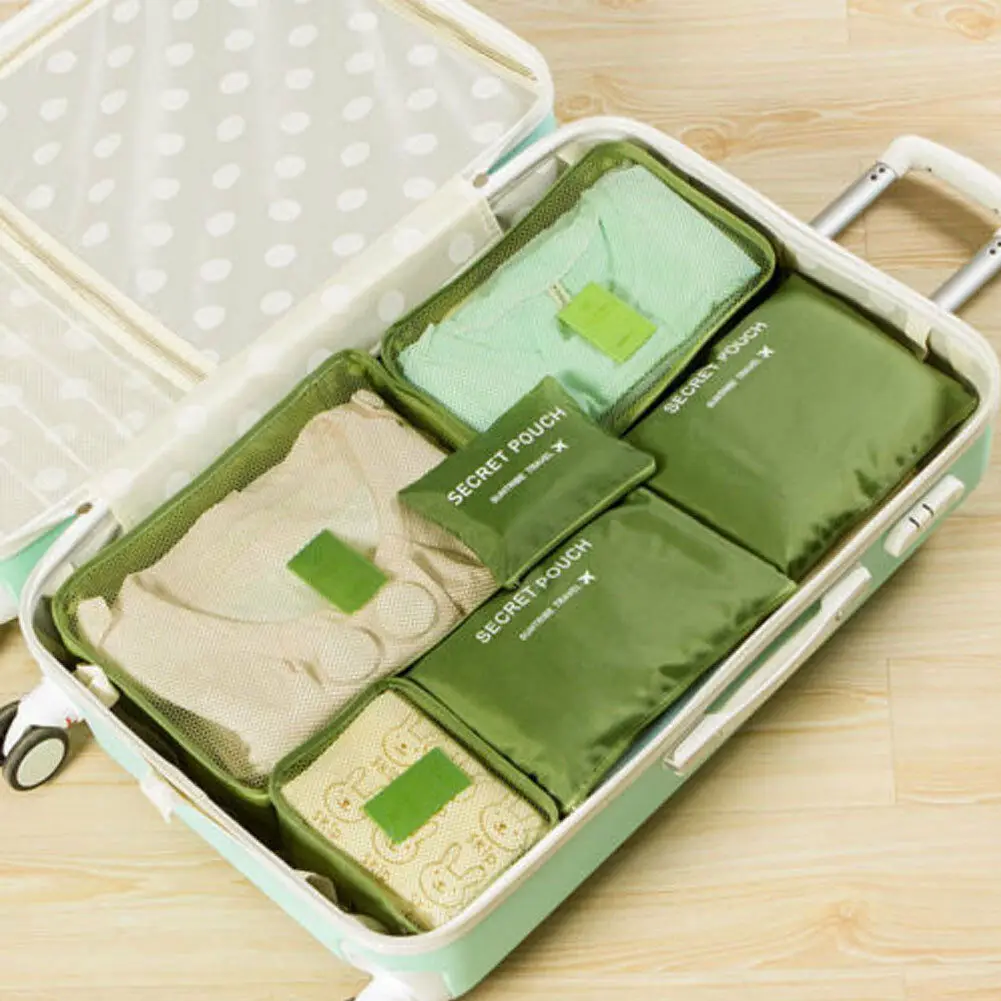 6 шт. сумка-Органайзер для путешествий тканевая сумка Портативная Коробка для хранения чемодана шикарные сумки унисекс использовать аксессуары для путешествий - Цвет: Зеленый