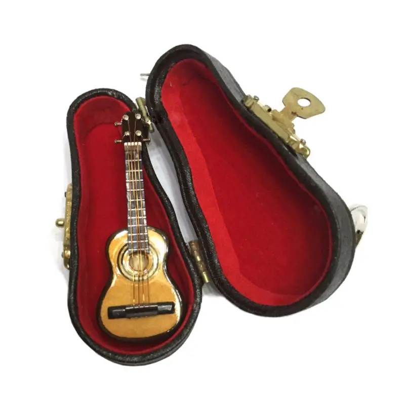 

1:12 Scale Dollhouse Mini Guitar Miniature Model with Stand Musical Instrument Box Case Decor Doll House Accessories Toy E65D