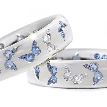

NPKDS Romantic Lady Fashion Jewelry Two-tone Butterfly Charming Ring Bride Proposal Size 6-11