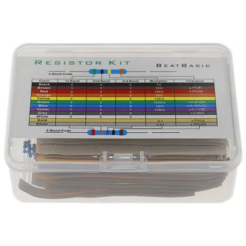 금속 필름 저항 모음 키트 세트, 박스 당 1000 개, 50 값, 1/4W, 1Ω ~ 10MΩ, 1%