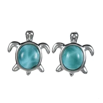 

Beautiful 925 Sterling Silver Jewelry Natural Dominica Larimar Sea Turtle Stud Earrings Women's Stud Earrings For Gift