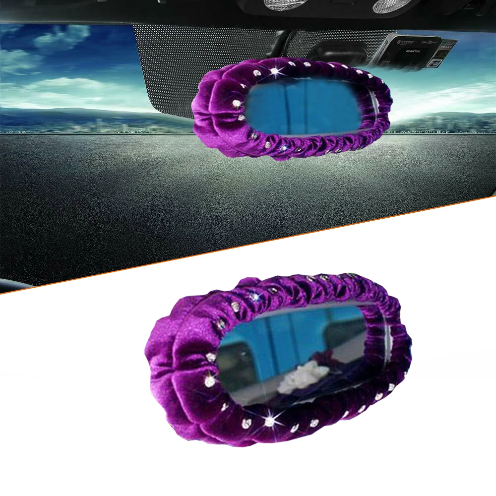 Car Rearview Mirror Cover Rhinestones Thickening Lengthen Plush Car Interior Rearview Mirror Cover Decoration Accessories