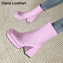 

Fashion Women Ankle Boots Elegant Square Toe Platform High Heels Women Waterproof Purple Party Fetish Boot Shoes Autumn Winte