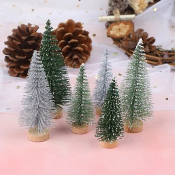 

3 Pieces Christmas Tree Mini Pine Tree With Wood Base DIY Home Table Top Decor Miniatures S/L (7/9cm )