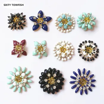 

5 Pieces/lot 8 styles Copper Filigree Rhinestone Flower Slice Charms Base Setting DIY Jewelry Accessory Findings