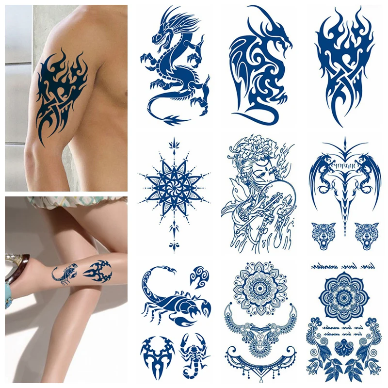 Herbal Juice Tattoo Man Sleeve Long Term Minimalist Uno Waterproof Dragon Scorpion Anime Body With Temporary Stickers For Women Temporary Tattoos Aliexpress