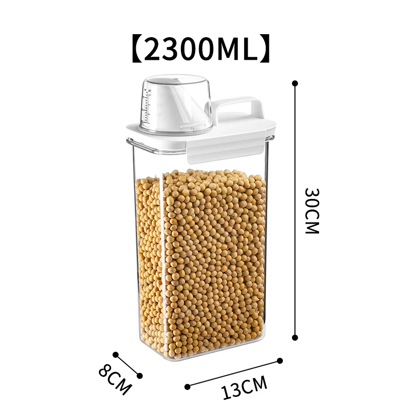 Airtight Food Storage Container Transparent Kitchen Cereal Storage Jars  with Measuring Cup Pouring Spout Cabinet Organizer Box