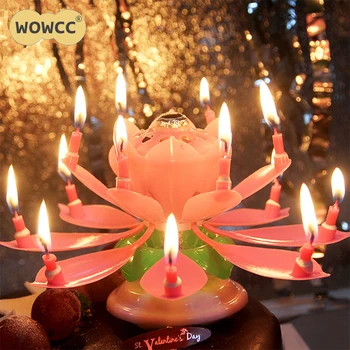 

Innovative Cake Musical Candle Lotus Flower Rotating Happy Birthdays Candle Party DIY Cake Decoration Candles For Birthday Gift