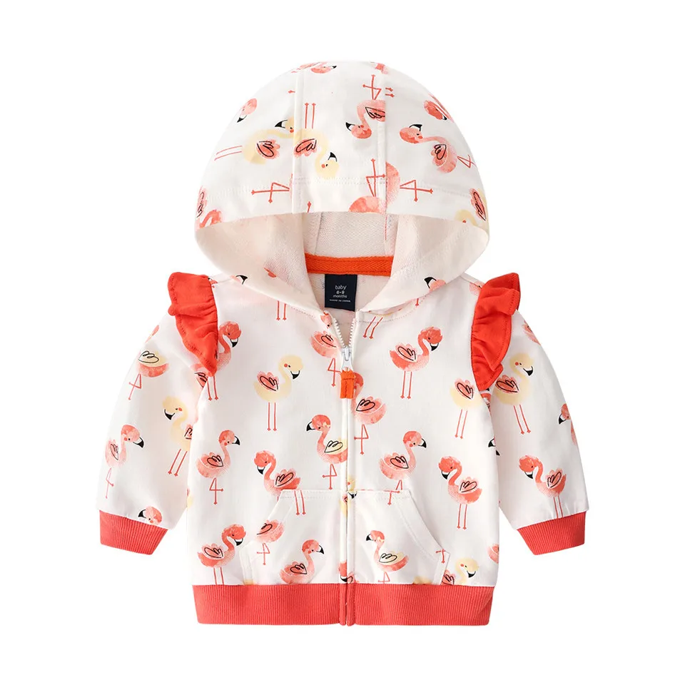 Flamingo Одежда для малышей; куртка для малышей; пальто из хлопка; сезон весна-осень; детская одежда для мальчиков и девочек; пальто с капюшоном с длинными рукавами и рисунком; верхняя одежда - Цвет: Flamingo