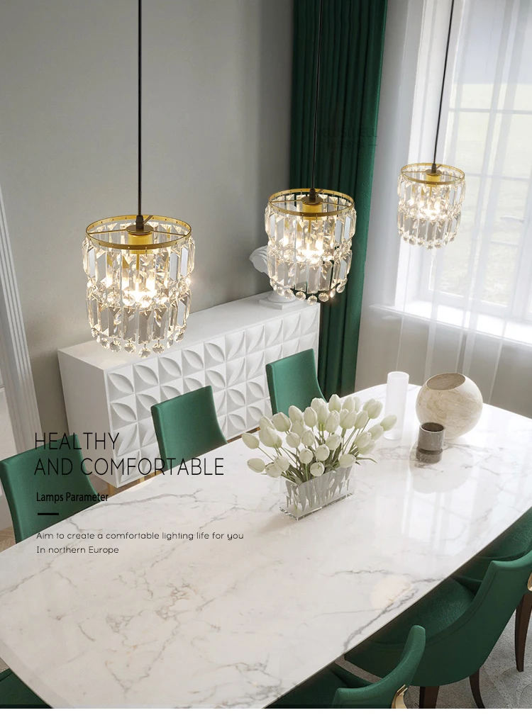 Nordic crystal restaurant chandelier bedroom bedside lamp wind chime bar lamp light luxury creative porch small chandelier led chandelier