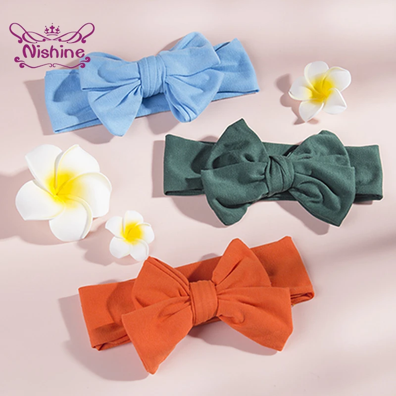 

Nishine Solid Color Double Bowknot Baby Girls Hairband Toddler Soft Comfortable Polyester Cotton Elastic Headband Birthday Gifts