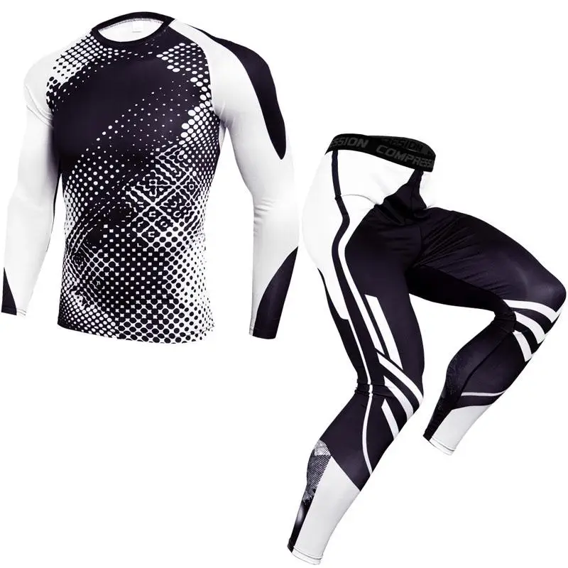 

2019 Compression Set Men Joggers Sports Suits Quick Drying Tracksuit Skinny Tights Fitness Workout Sportswear Suit clothing