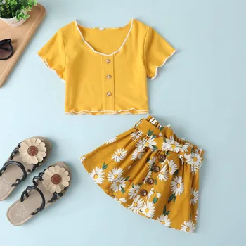 

Pudcoco Newest Fashion Toddler Baby Girl Clothes Solid Color T-Shirt Tops Flower Print Bowknot Mini Skirt 2Pcs Outfits Clothes