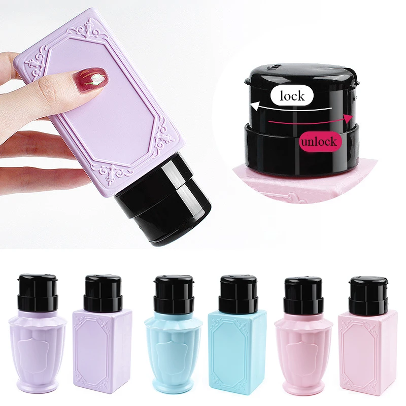 

200ml Empty Pump Alcohol Press Lotion Cleaner Bottle Dispenser Make Up Refillable Nail Polish Remover Liquid Container Tools