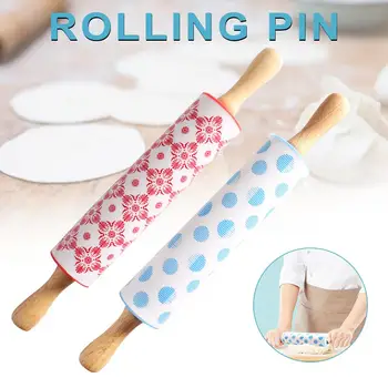 

Food-grade Silicone Rolling Pin Smooth Labor-saving Snowflake Wooden Rolling Embossing For Kitchen Baking Cake Patterned Roller
