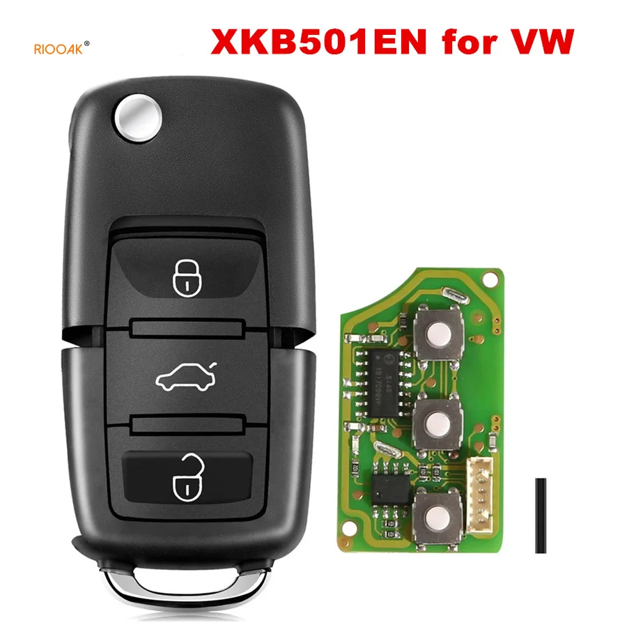 RIOOAK 1PCS  XHORSE XKB501EN Wired Universal Remote Key for Volkswagen B5 Type 3 Buttons for VVDI Key Tool English Version