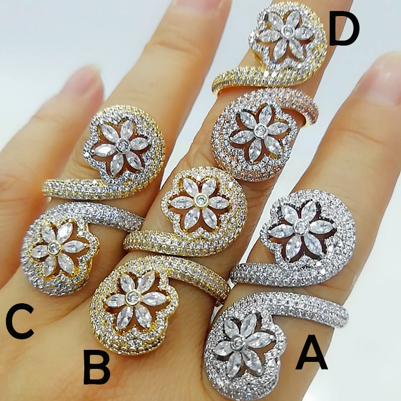 GODKI, крутые, роскошные, с цветочным дизайном, смелые кольца с цирконием, камни,, для женщин, для помолвки, вечерние, ювелирные изделия, высокое качество