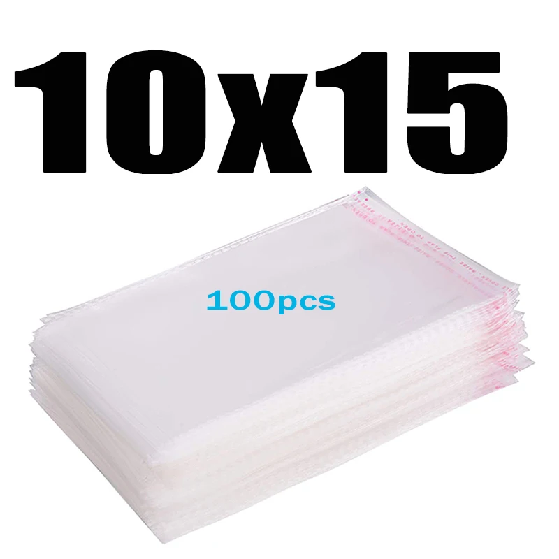 10x15CM 100pcs Прозрачный пластиковый самоклеющийся пакет целлофановые пакеты прозрачная Толстая самозапечатывающаяся маленькая упаковка герметичный полиэтиленовый пакет - Цвет: 10x15CM 100pcs