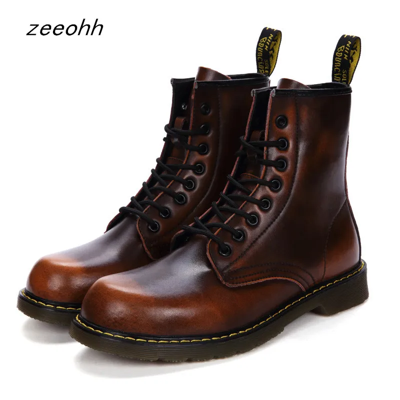 

Men Shoes Fashion Cowhide Leather Ankle Martins Boots for Women Casual Motorcycle Shoes Warm Winter Men Boots Zapatos Mujer