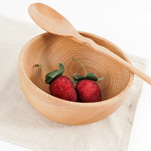 Szilárd Fa Saláta Tál Leves Étkező Rizs Ételek Tálak Tároló Otthoni Szállodai Iskola Étteremhez - Image 4