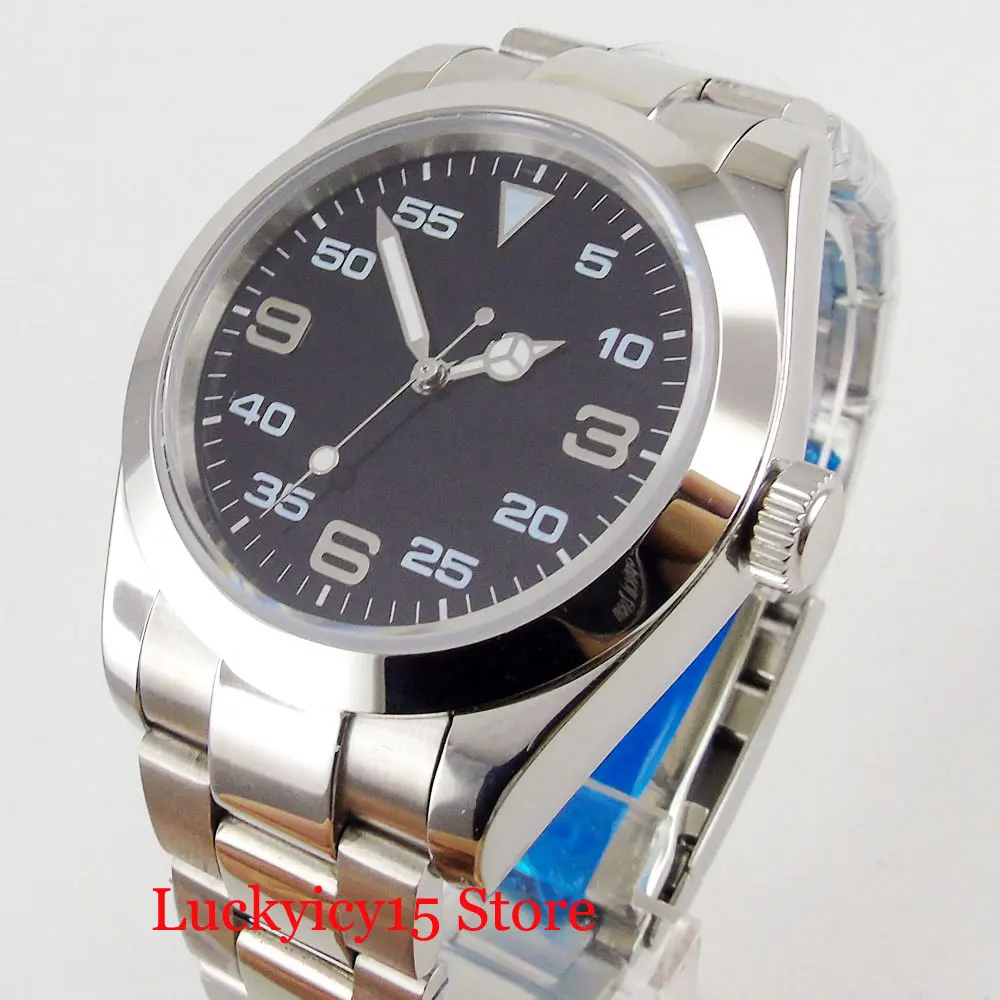 

Polished Sterile Dial Silver Marks Sapphire Crystal 40mm Automatic Men's Watch Luminous Hands Automatic Movement Mental Strap