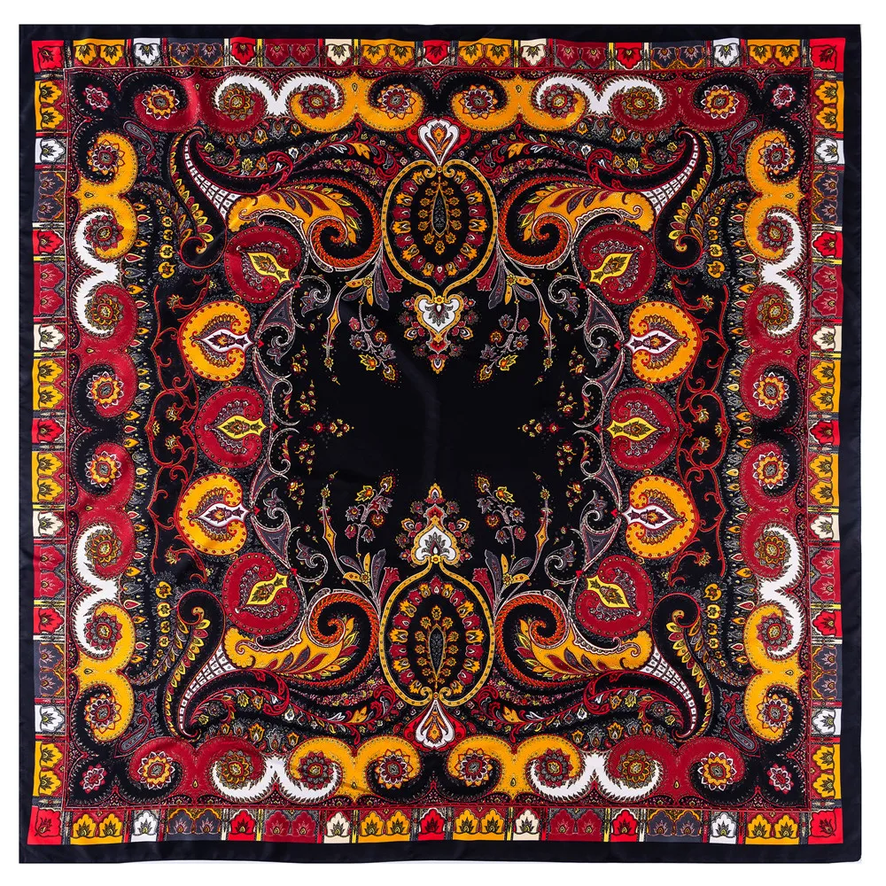 POBING Silk Schal Frauen Cashew Druck Stolen Platz Schals Wraps Große Bandana Halstuch Hijabs Weibliche Seide Foulards 130CM – Detail 5