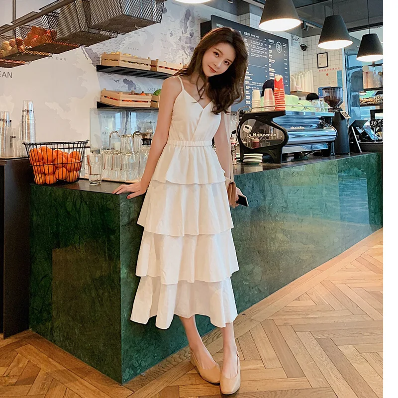 

Summer New Style Korean-style Elegant Black Dress Cake Dress Mid-length Waist Hugging Strapped Dress Women's F5916