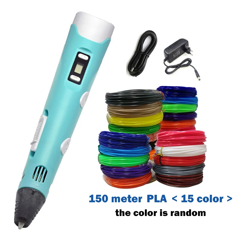 Blue 150m PLA 3D Ручка DIY 3D печать Ручка с 150 м PLA ABS Нити творческая игрушка подарок для детей дизайн рисунок - Цвет: Blue 150m PLA