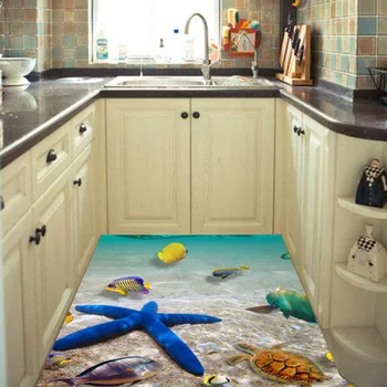 

Creative Summer Starfish Beach Wall Stickers Fishes Bathroom Floor Sticker Kids Poster For Home Decor 60x90cm Mural Decals