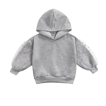 Sweat shirt à manches longues pour bébé fille, couleur unie, à la mode, décontracté, en maille à paillettes, à capuche, vêtements pour enfants 