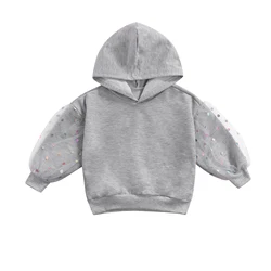 Bebê menina roupas moda cor sólida moletom casual lantejoulas malha fio manga longa pulôver com capuz camisola das crianças roupas