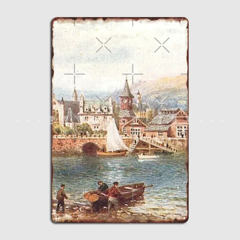 Vintage Illustration Of Oban Scotland The Harbour Metal Sign Wall Cave Club Bar Decoration Painting Décor Tin Poster | Дом и сад