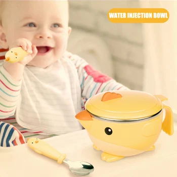 

3Pcs/Set Baby Eating Food Tableware Dishes Kids Dinner Water Injection Feeding Food Drop Fork Spoon Suction Cup o