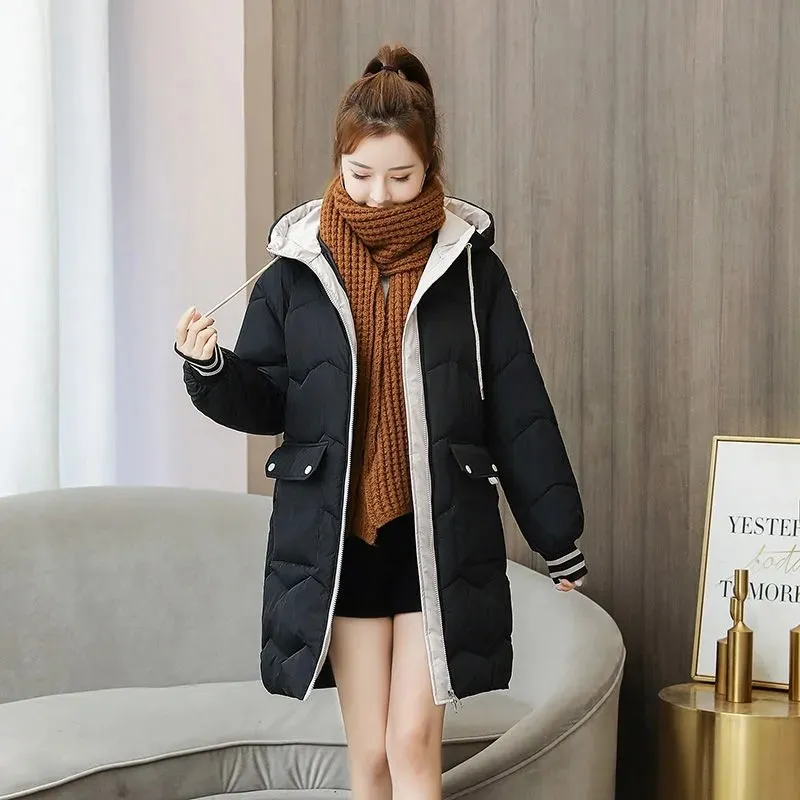 

2021 Winter Jackets New Hooded Mid-length Casual Women's Parkas Cotton Clothes Thick Padded Outwear Loose Winter Coats Female