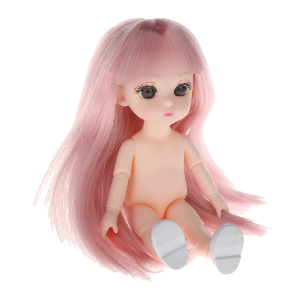 Lovely 13 Moveable Ball Joints 1/12 BJD Mini Girl Doll 3D Eyes DIY Supplies Birthday Gift  Pink Yellow Silver Hair Dolls Toy