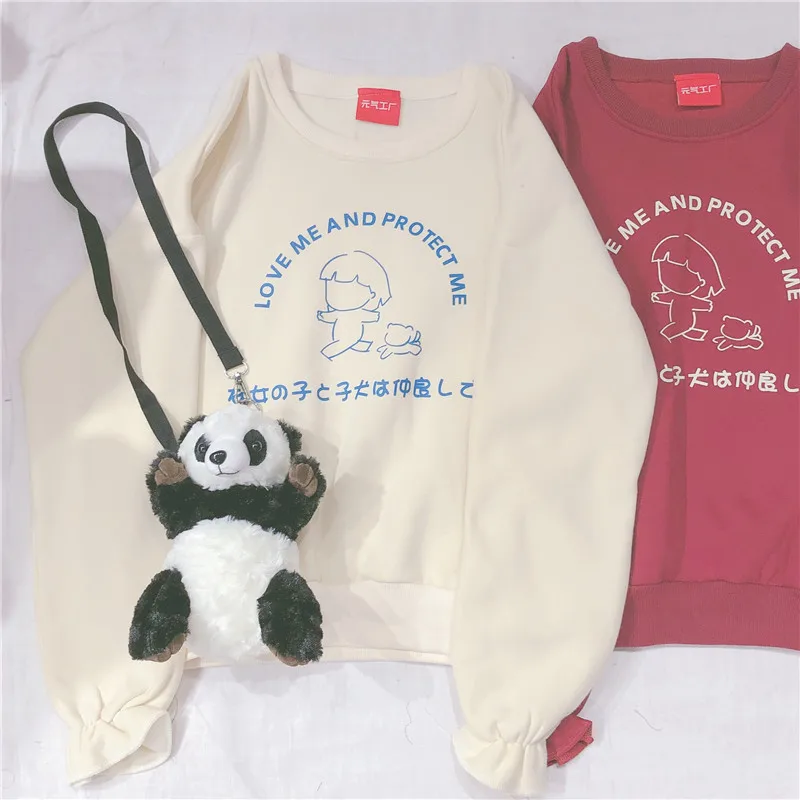 Harajuku/японский мягкий плюшевый пуловер с капюшоном для девочек с принтом аниме; рубашки с рукавами-лепестками; свитер для маленьких девочек