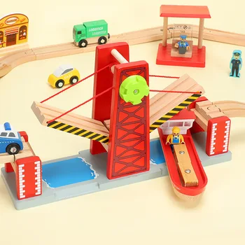 

Double side lifting large suspension bridge rail track toy Compatible with wooden magnetic railway track rail track accessories