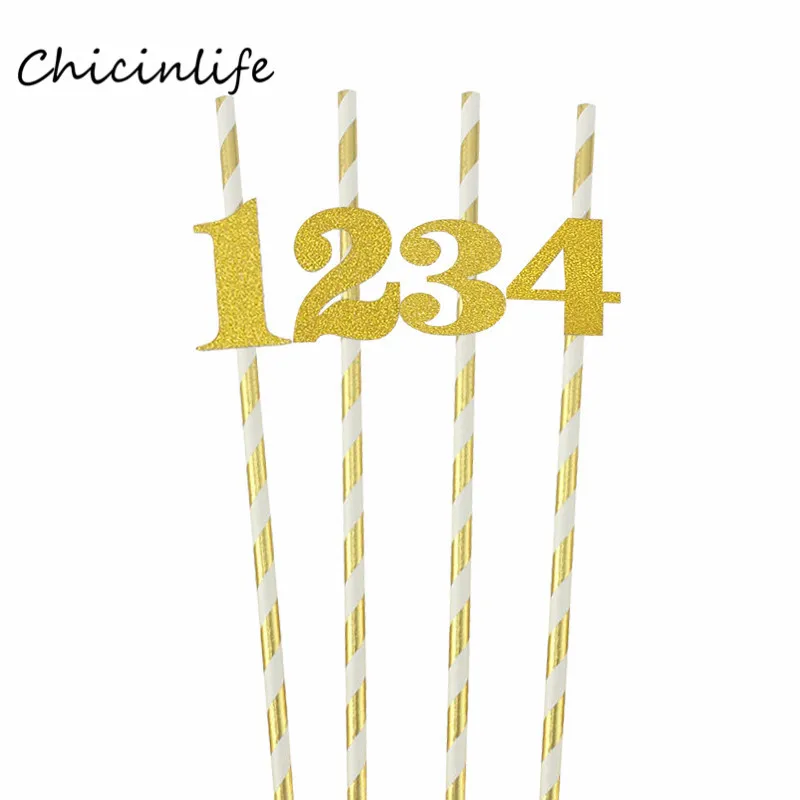 Chicinlife 10 шт. бумажные соломинки с 1 2 3 4 5 6 й день рождения украшение для вечеринки Baby