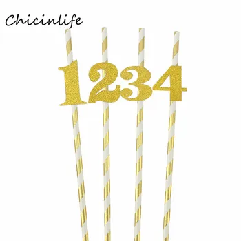 

Chicinlife 10pcs Paper Straw With 1 2 3 4 5 6 1St 2nd 3rd Birthday Party Decoration Baby Shower Anniversary Gold Drink Straw