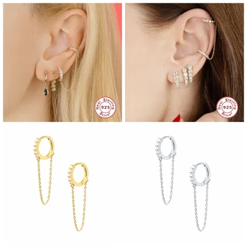 

Real 925 Sterling Silver 1pcs Gothic Punk European Stud Earrings Link Chain for Women Girl Handcuff Chain Earrings Fine Jewelry