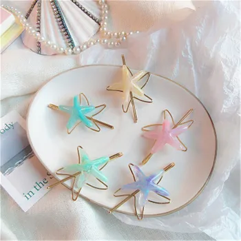 

INS New Women Girls Sea Star Acrylic Hair Clip Metal Barrettes Hairpins Sweet Beach Headwear Colorful Hair Accessories