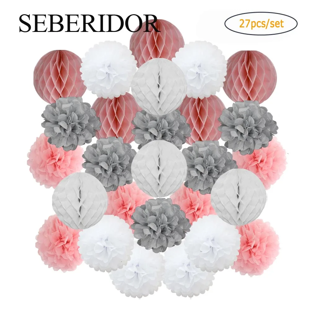 Round Paper Ball Honeycomb Tissue Pompom 6" 8" 10" Christmas Wedding Baptism Birthday Party Decoration